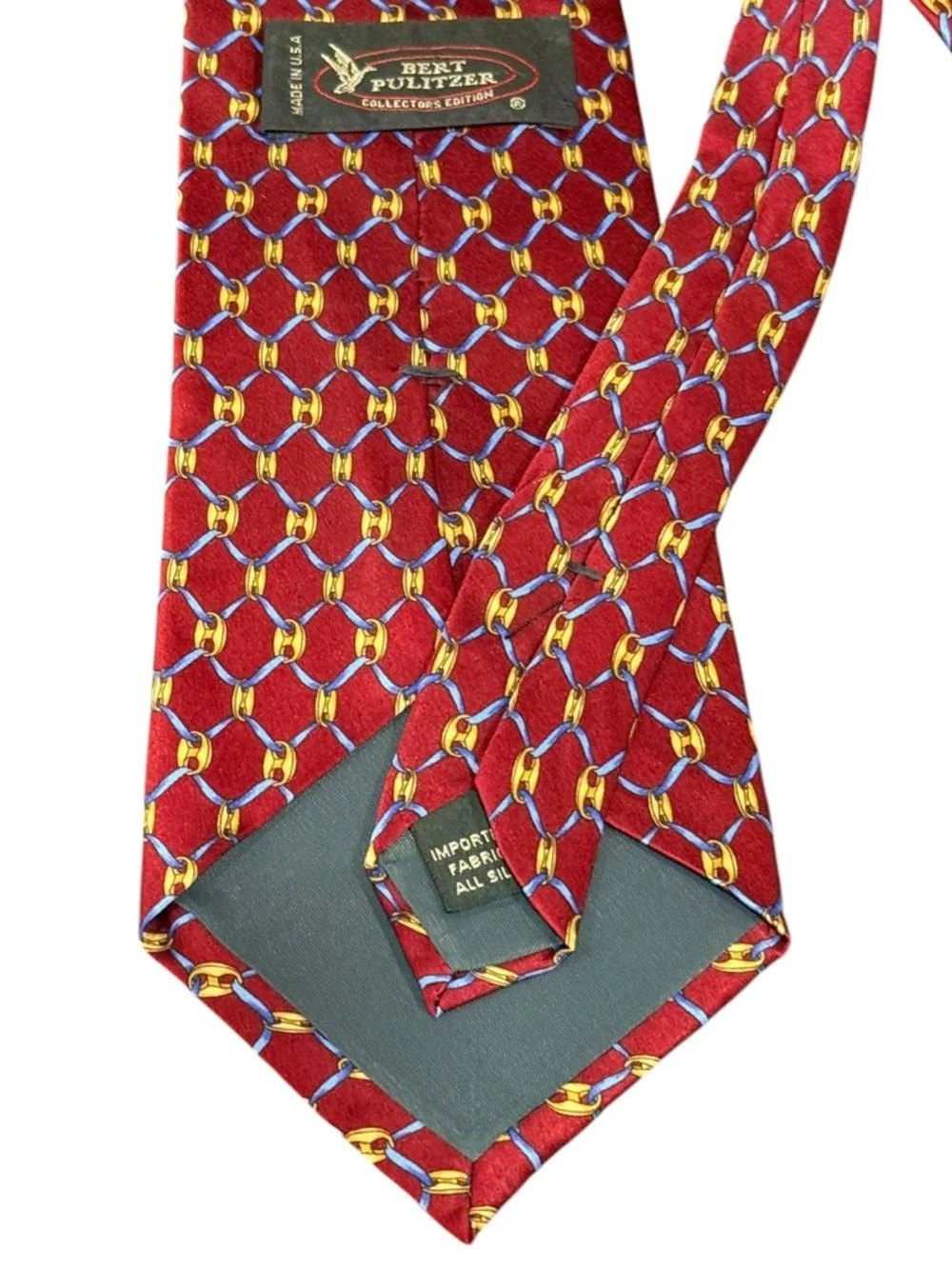 Vintage Bert Pulitzer Collectors Edition Silk Tie Burgundy Gold Chain Print